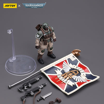 Warhammer 40K 1/18 Scale Astra Militarum Cadian Command Squad Veteran with Regimental Standard