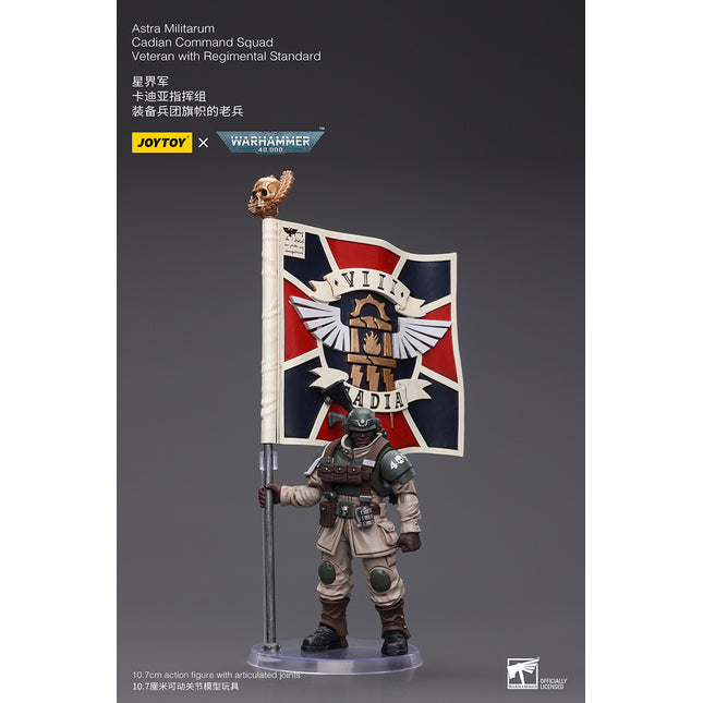 Warhammer 40K 1/18 Scale Astra Militarum Cadian Command Squad Veteran with Regimental Standard